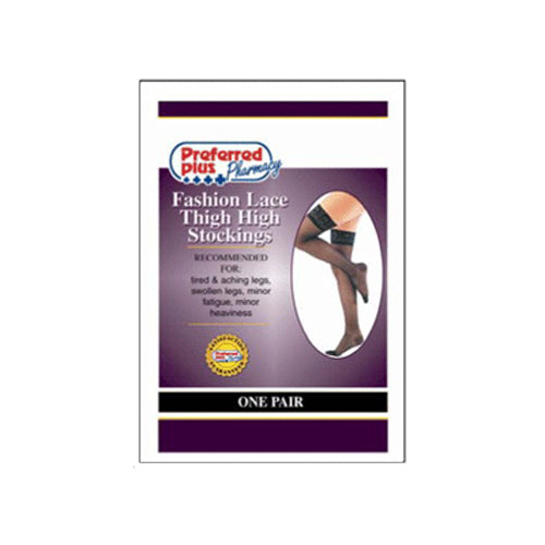 Preffered Plus Fashion Lace Thigh High Stockings Closed Toe 15-20 # 1640, Beige - Large